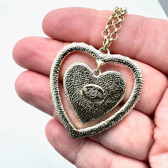 Kirks Folly Womens Necklace Gold Tone Crystal Rainbow Love Heart - Picture 3 of 4